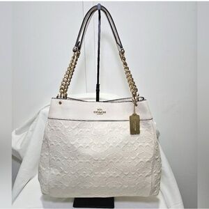 Coach Lexy Chain Shoulder Bag, Embossed Leather 13" (L) x 10 3/4" (H) x 5" (W)